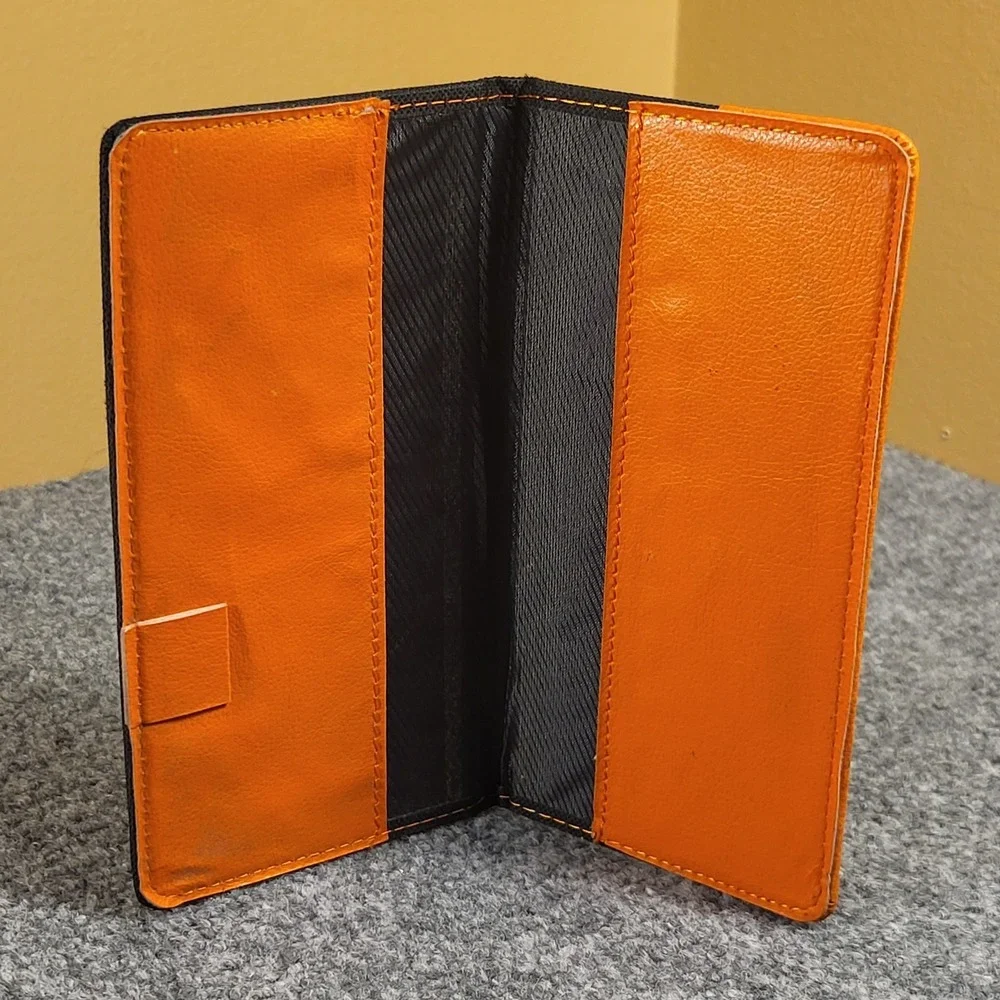 HARLEY-DAVIDSON Flame Orange Leather & Black Canvas Wallet Check Book Cover